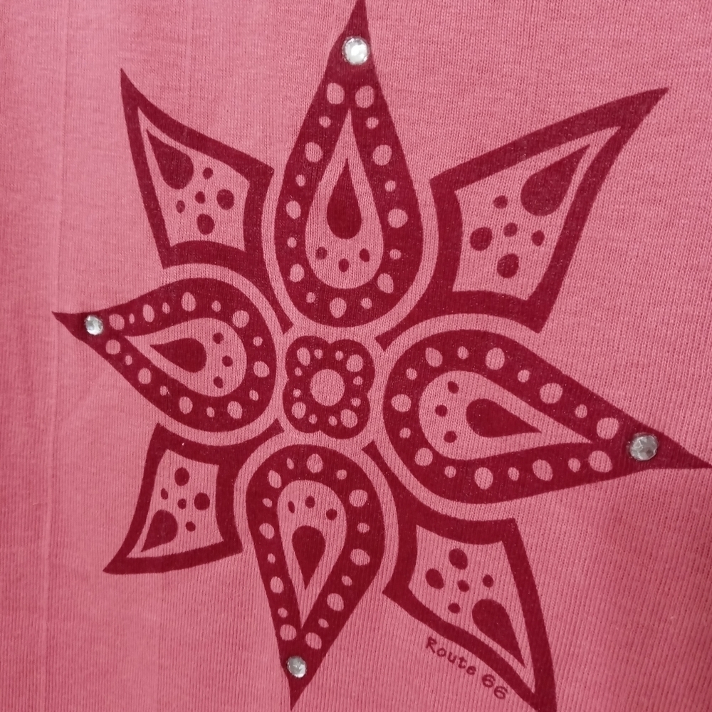 Route 66 ladies Plus Ribbed Tank with Sequined Aztec Star. 2X